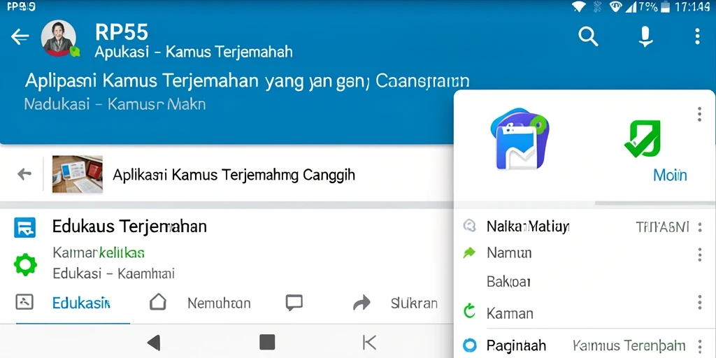 Menampilkan antarmuka aplikasi Kamus Terjemahan RP55 yang intuitif.