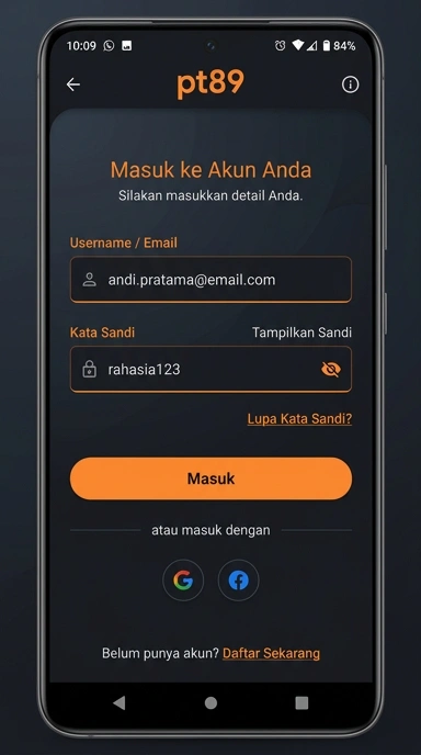 Panduan Masuk Akun pt89 untuk Android